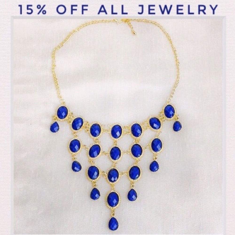 🆕 Kate's Royal Gold Fringe Royal Blue Resin Beaded Necklace NWT